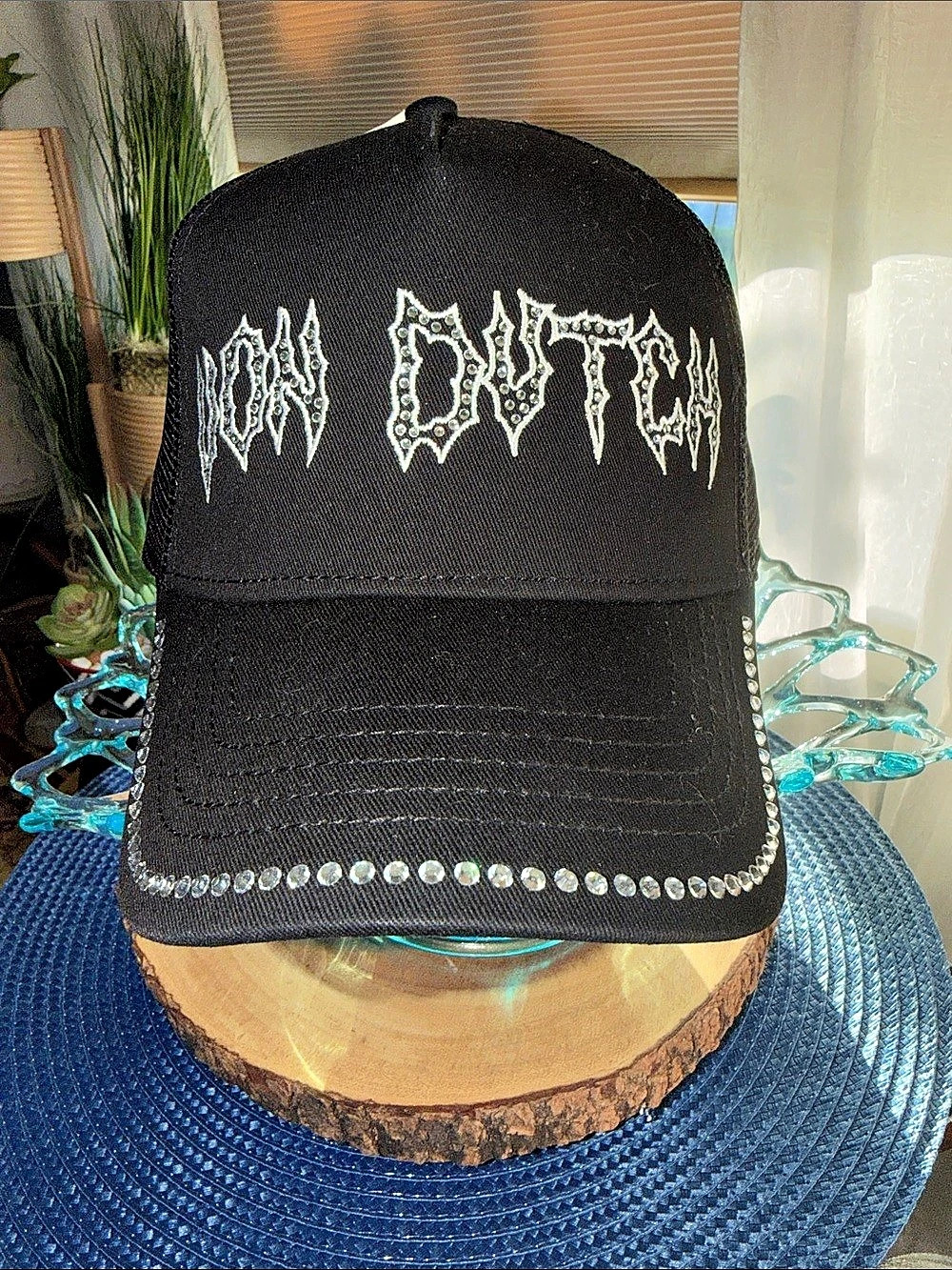 Von Dutch Rhinestone Brim Trucker Hat Black & White NWT